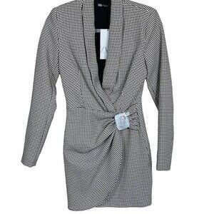 Zara women Black cream Houndstooth print blazer dress size XS baddie streetwear